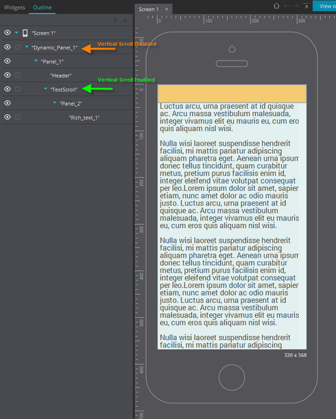 justinmind horizontal scrolling