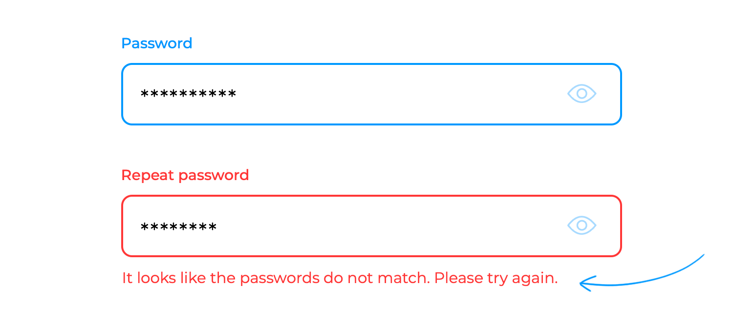 Microcopy showing password mismatch error message.