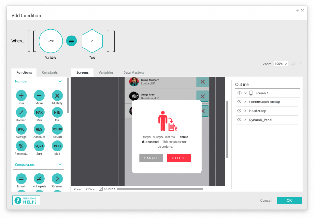 justinmind group chatting add users in prototype