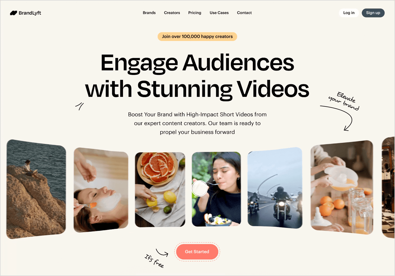 Dribbble-style animated video carousel showcasing engaging short videos for branding