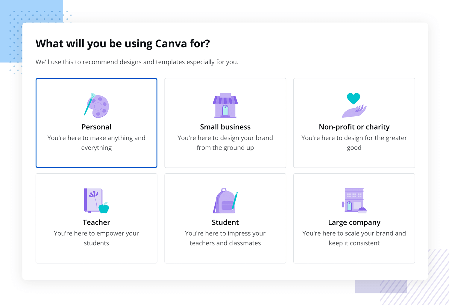 Smart and customized user onboarding experience from Canva