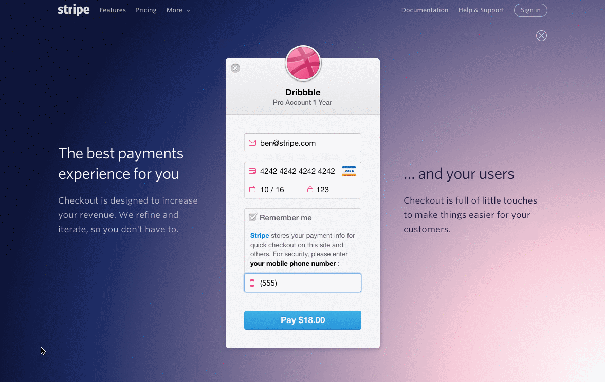 example of good user interface by stripe