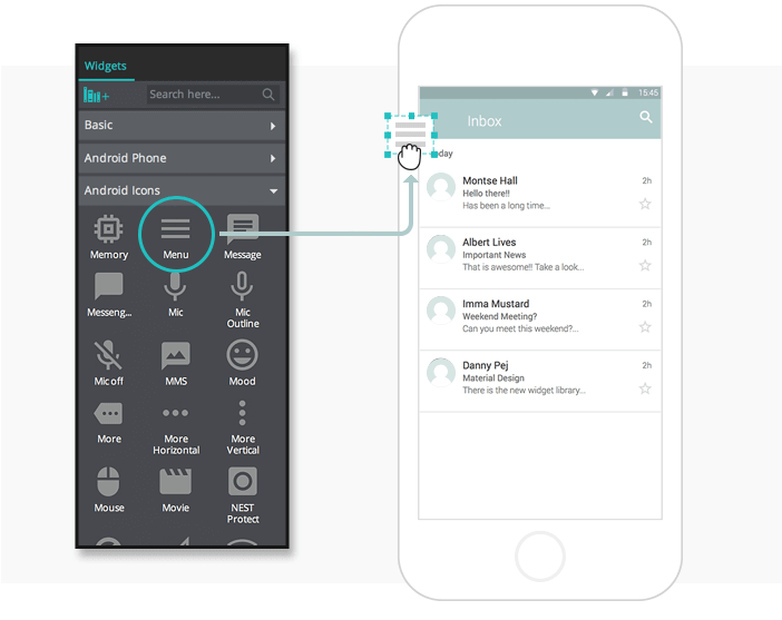 Interactive-wireframes-Android-Icons-Menu-widget