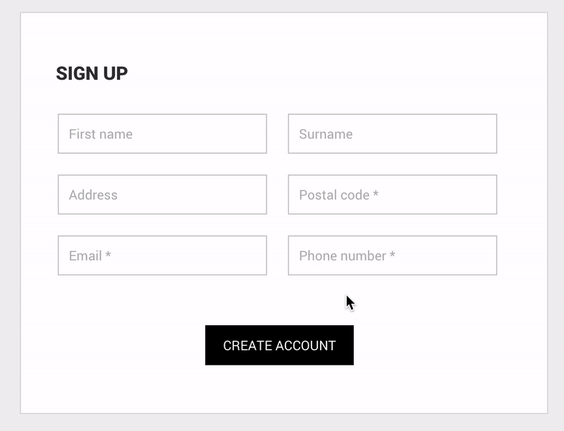 Placeholder for zip in the input forms.