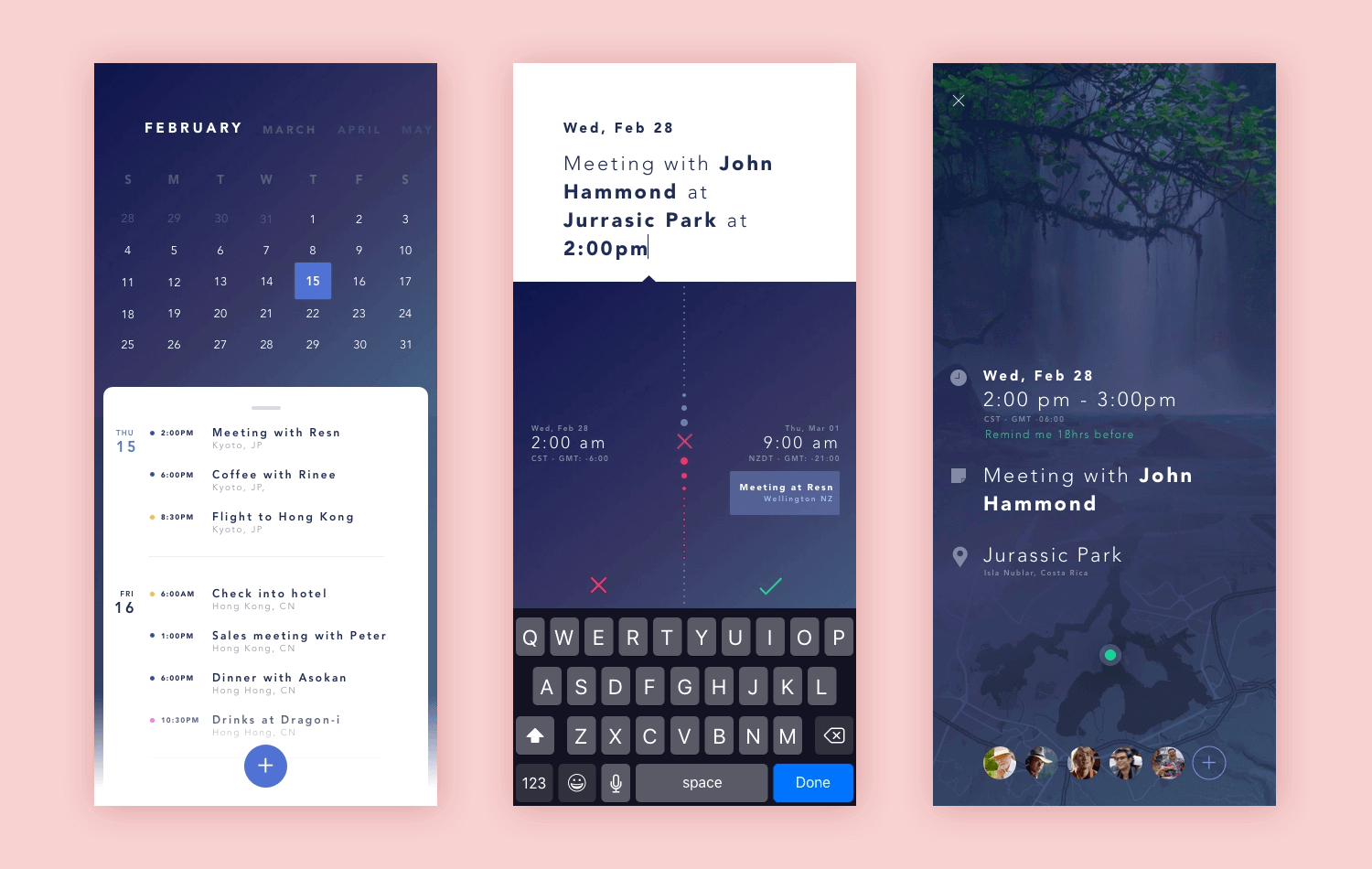 Smart calendar app design with sleek visuals, event scheduling, and location-based reminders