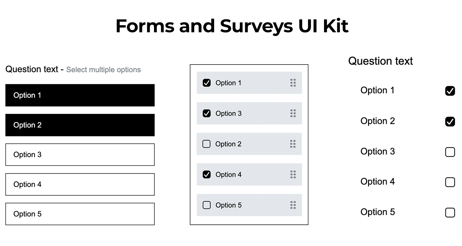 Forms and surveys UI Kit with multiple options using checkboxes