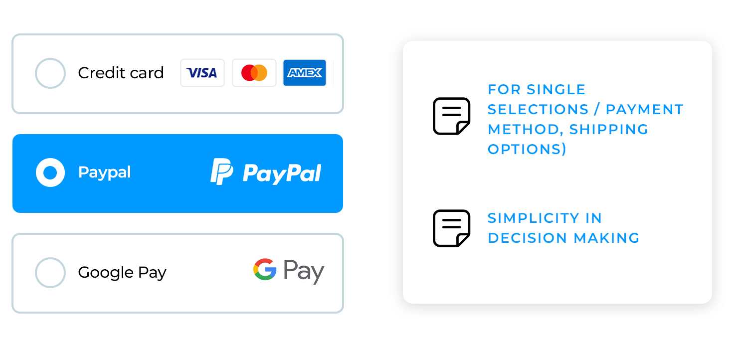 Radio buttons for payment options