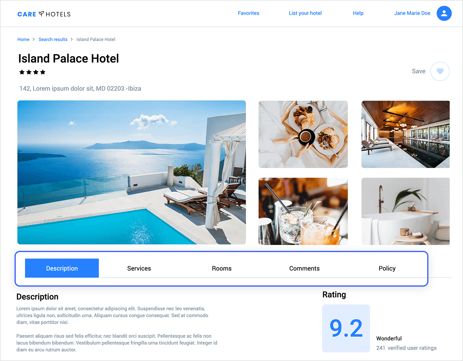 tab design hotel booking