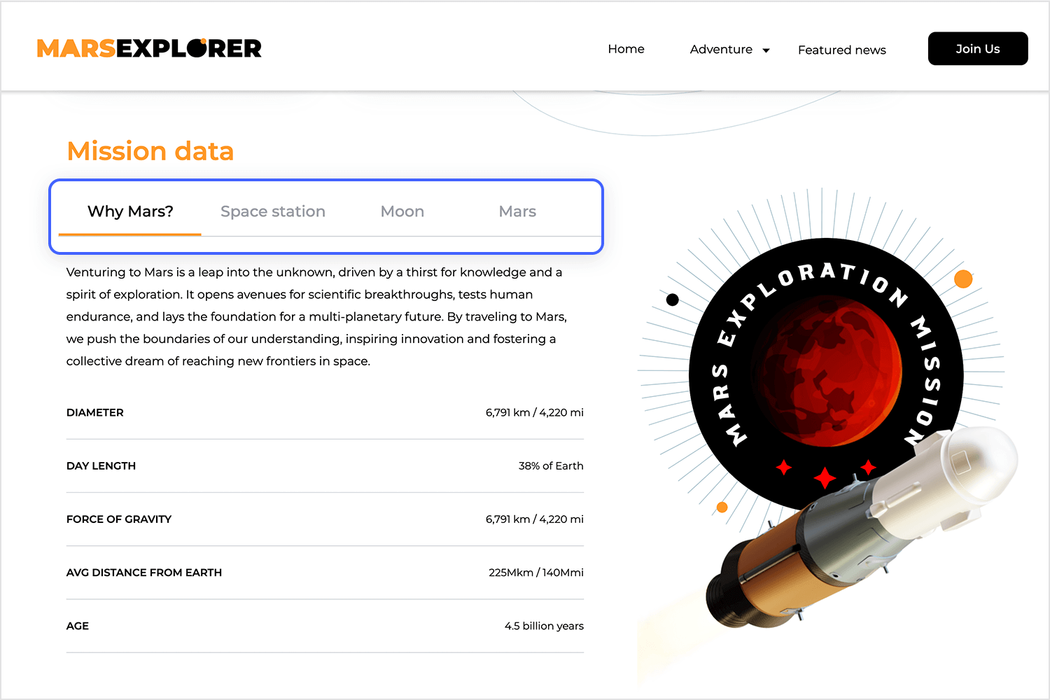 tab design mars explorer