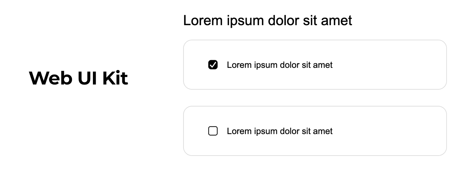 Web UI Kit with checkbox examples, showing both checked and unchecked states for list items