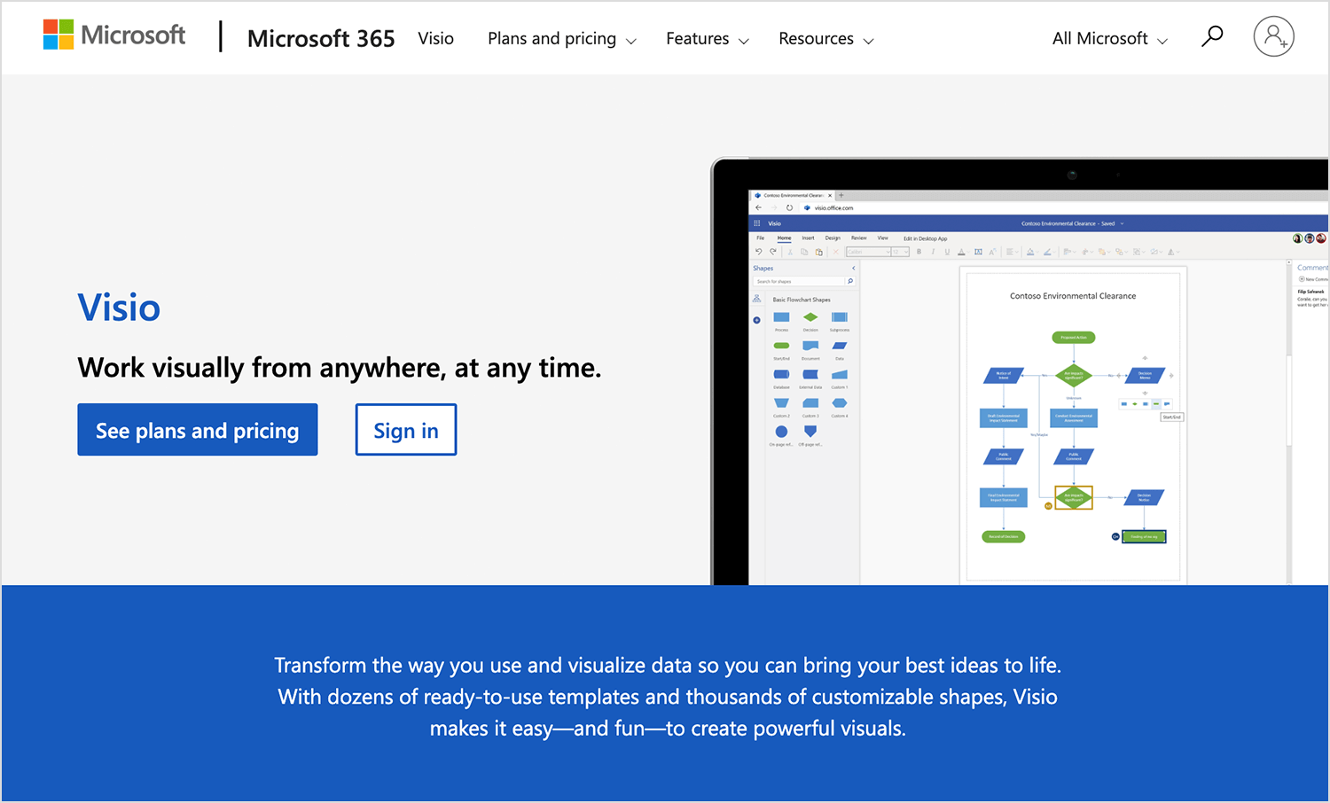 Microsoft Visio flowchart design tool interface for creating and customizing visual diagrams