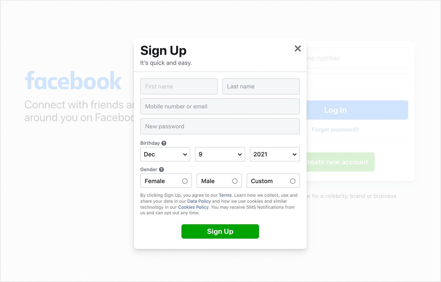 Inspiration Sign Up/Log In by Facebook - UI Garage