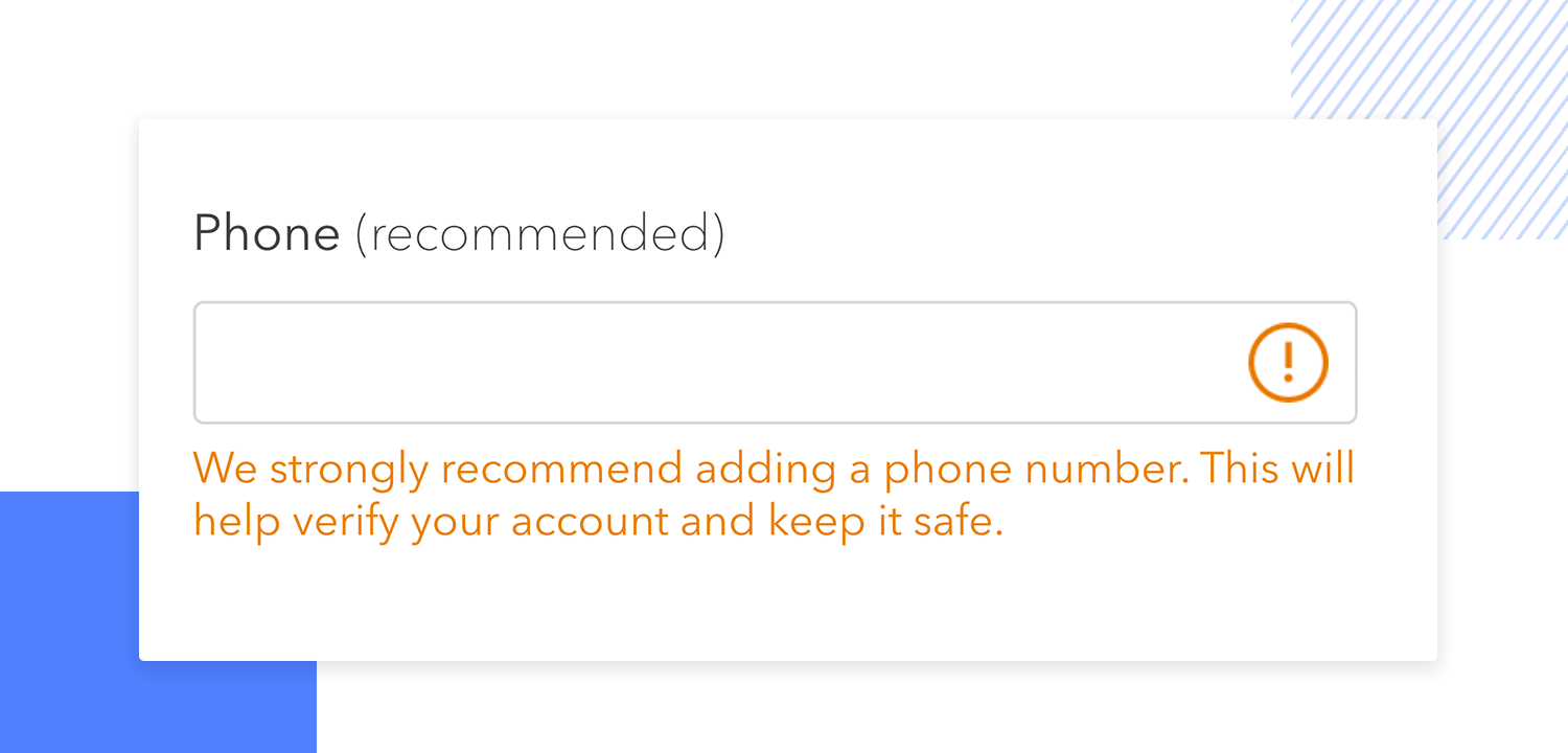 mint phone number field ux copy