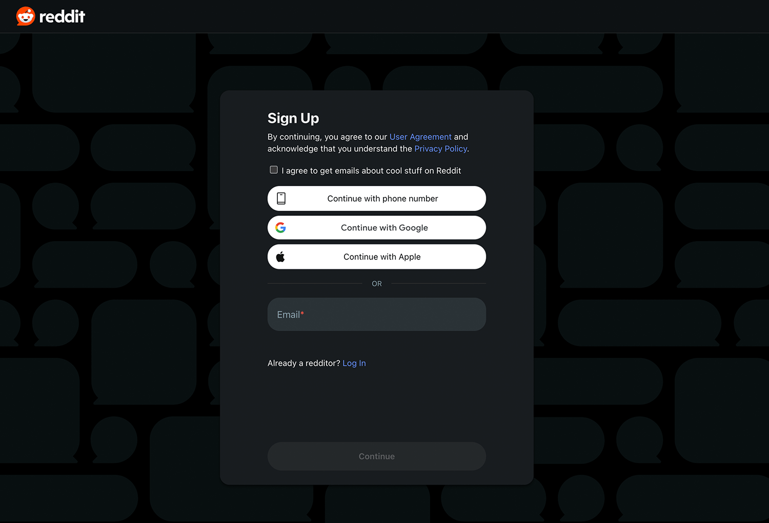 reddit signup form