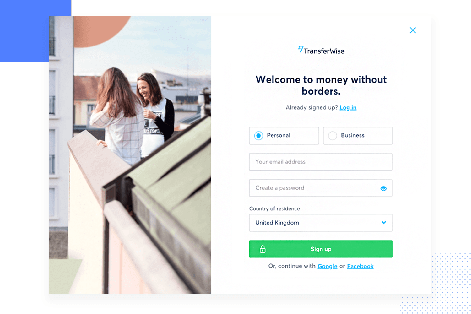 transferwise signup form