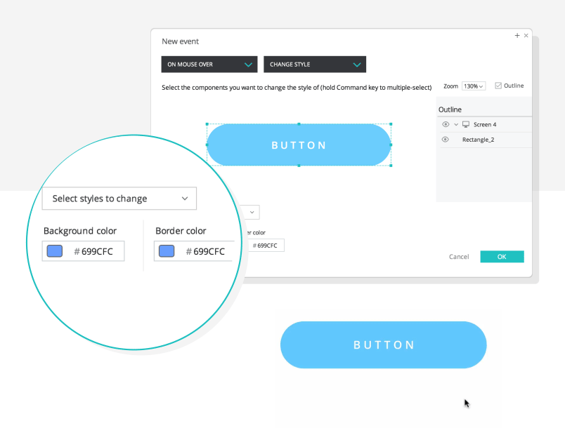 hover button state using events in Justinmind