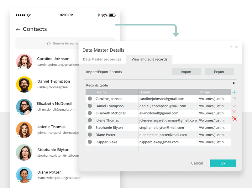 Justinmind - contact list data master