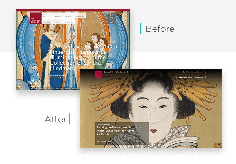 Art Institute of Chicago website redesign - before and after - Justinmind