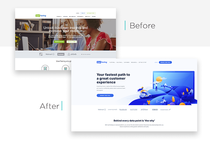 UserTesting website redesign - before and after - Justinmind