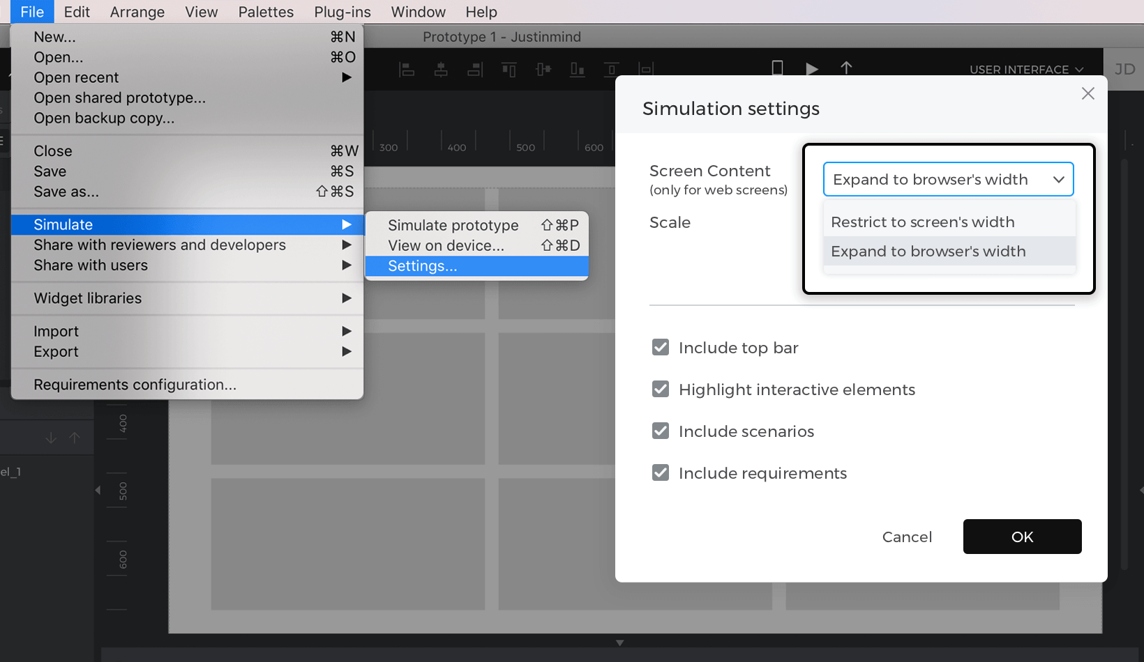 Einstellung der Simulation