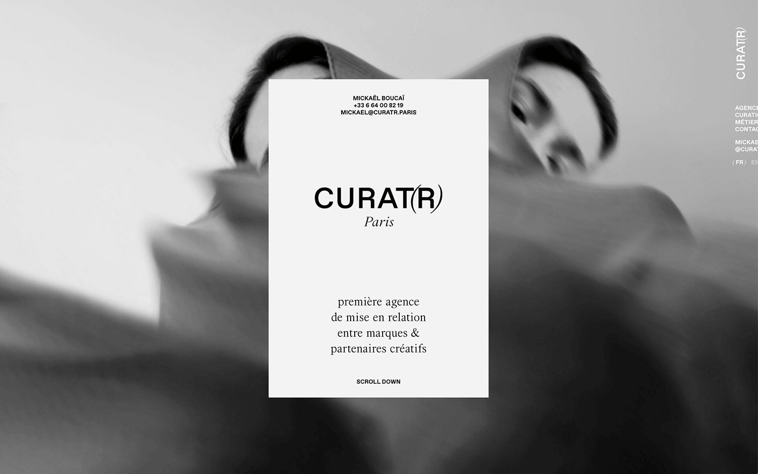 Curatr Paris one-page website example featuring a creative agency introduction