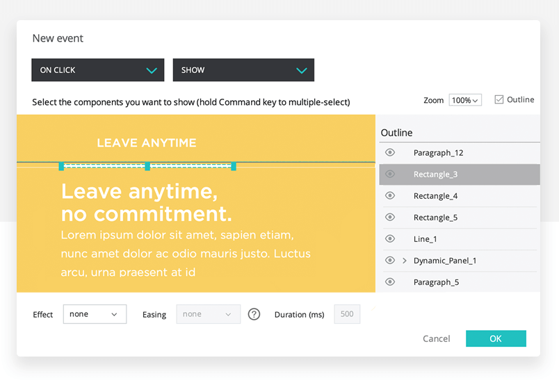 Prototyping interactions in design of landing page with justinmind