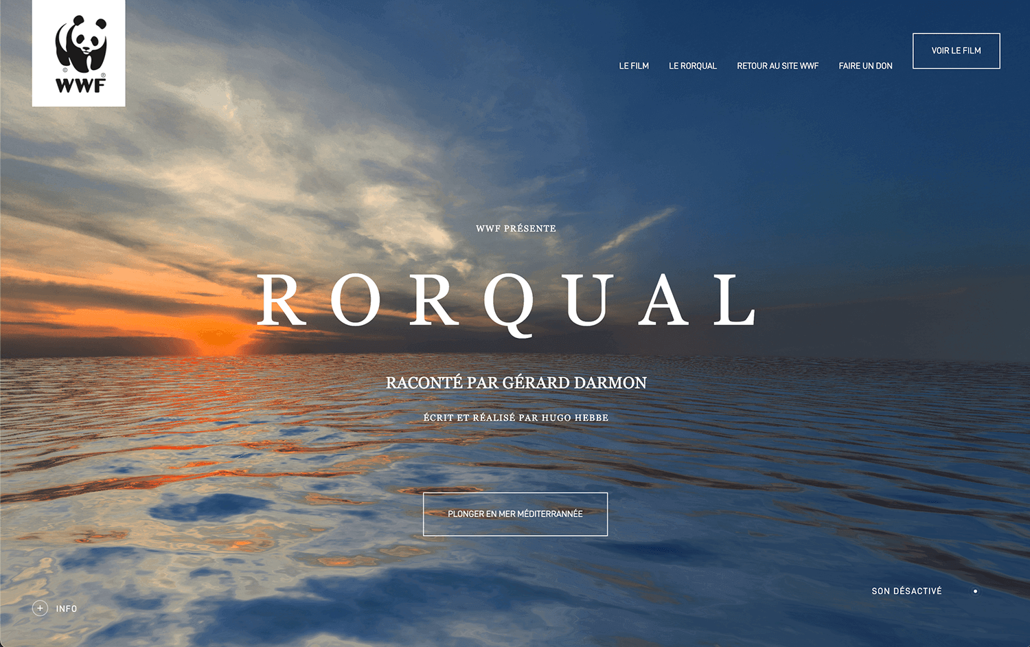 Rorqual one-page website with sunset over the ocean