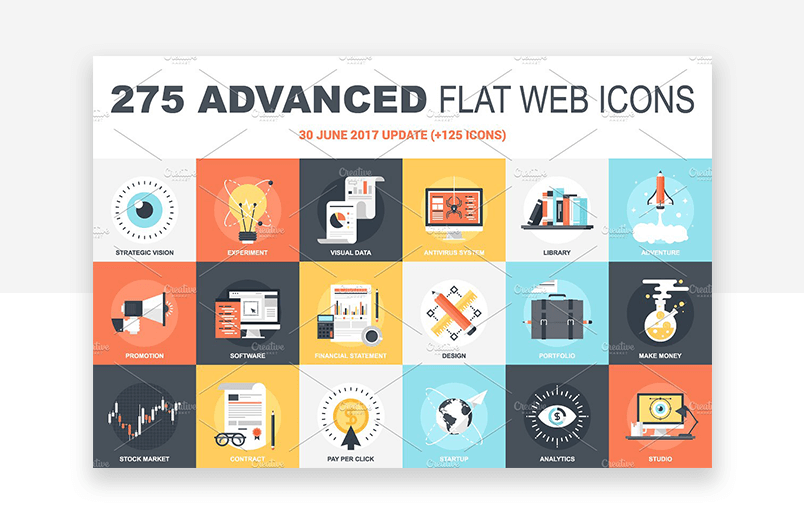 Flat website icons for human psychology and self improvement in color
