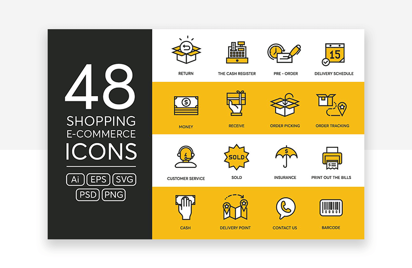 Colorful website icons for e-commerce and online shopping
