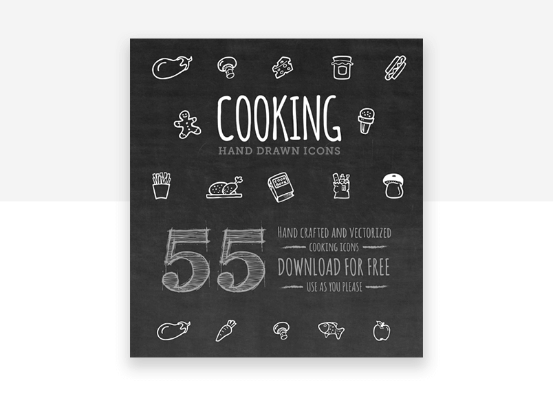 Free set of cooking website icons - hand drawn with chalk effect