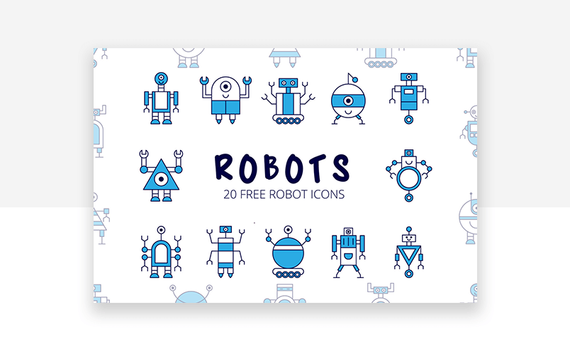 Colorful website icons for technology, robotics and AI UX designs 