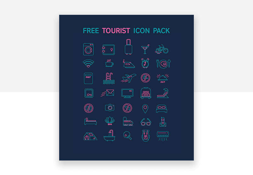 Free website icons for the tourism and travel sector - modern UX design