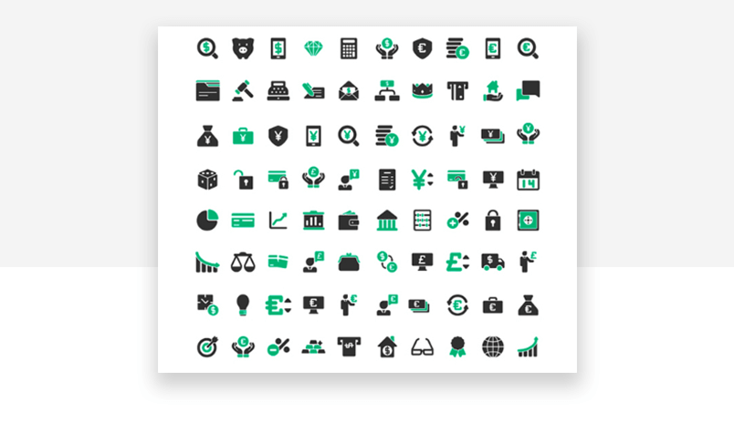 Website icons for financial UX design, from accounting to banking