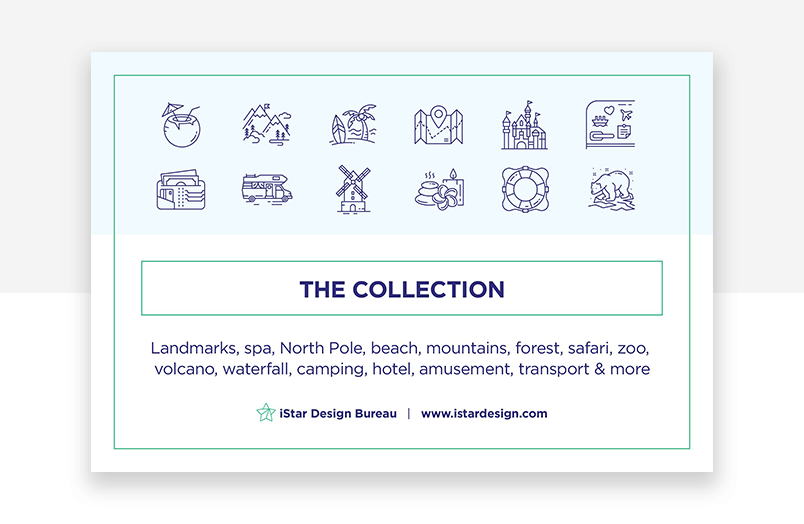 Blue website icons for tourism and travel products