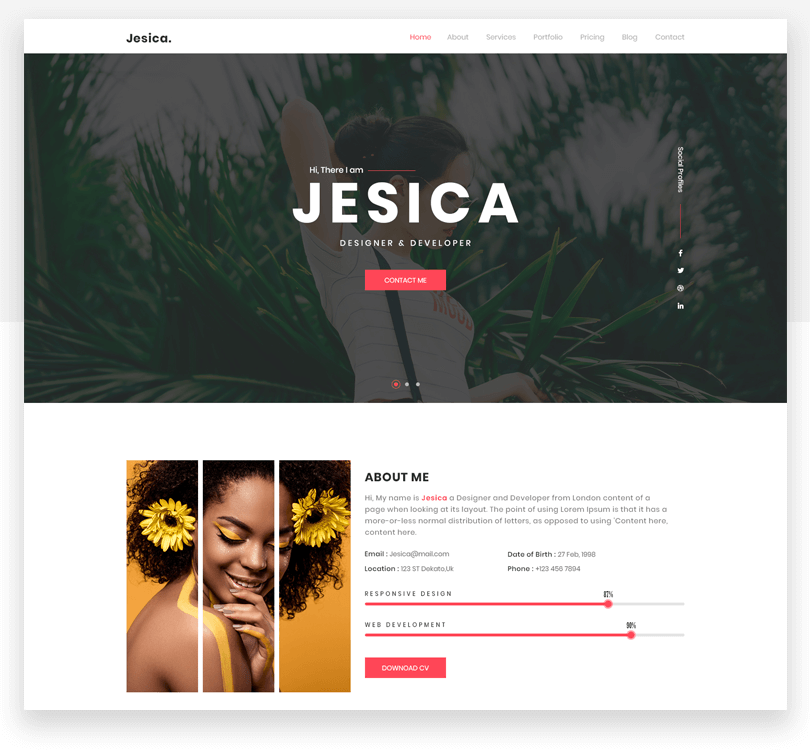 Jesica - responsive website mockup template - Justinmind