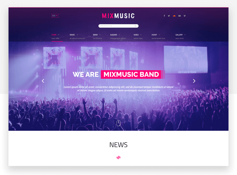 MixMusic - responsive website mockup template - Justinmind