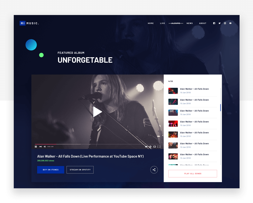 Music Website - free responsive website mockup template - Justinmind