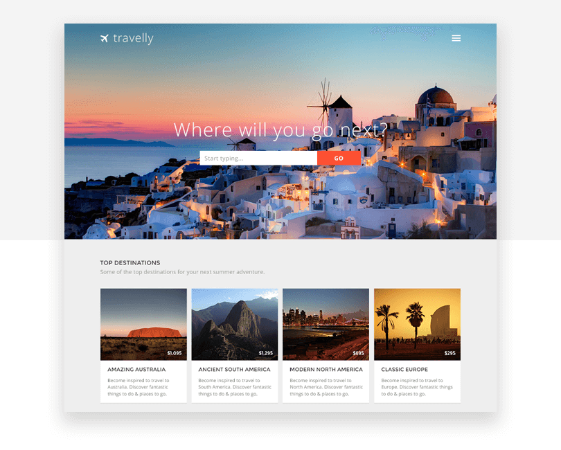 Travelly - free responsive website mockup template - Justinmind