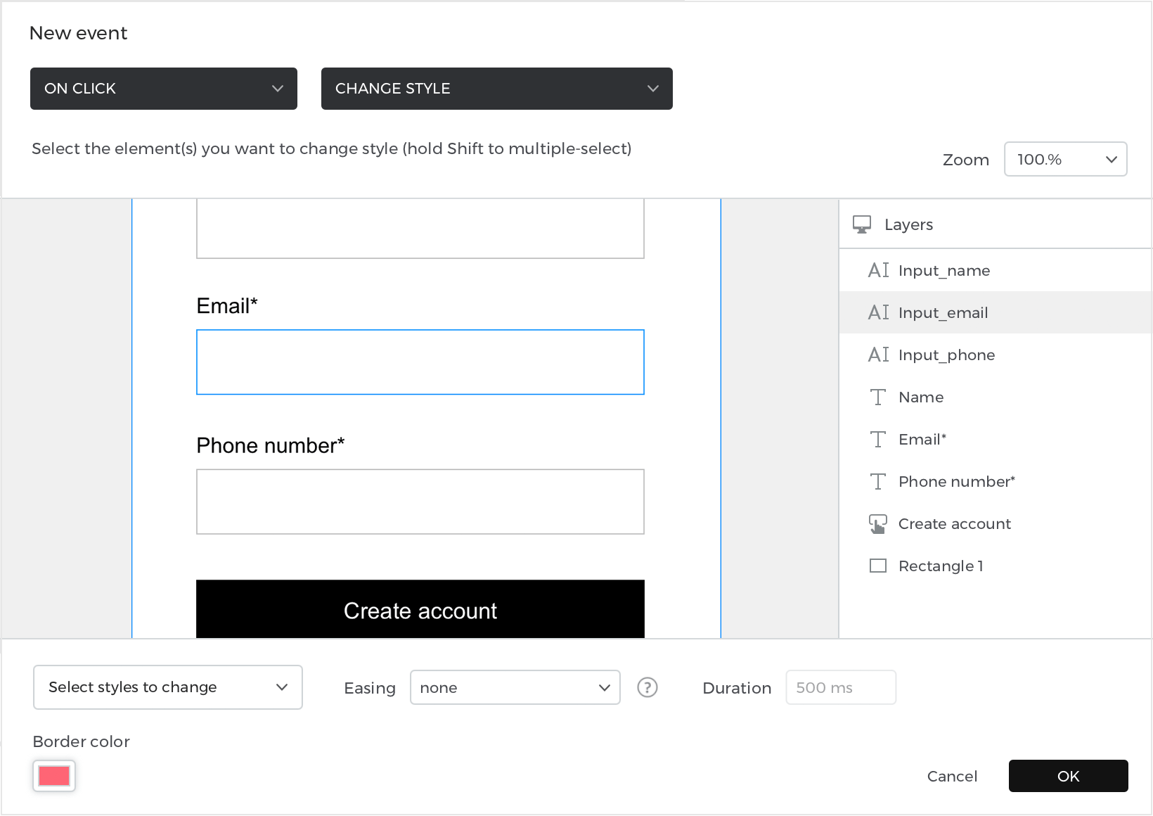 Change the input field color to red
