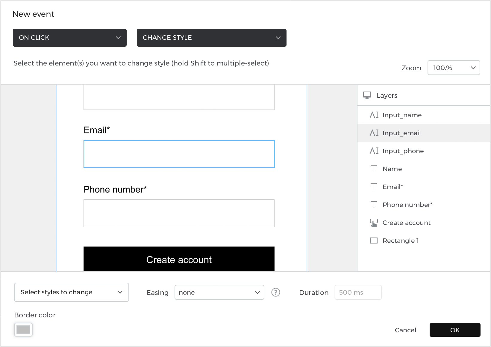 Change style for input field