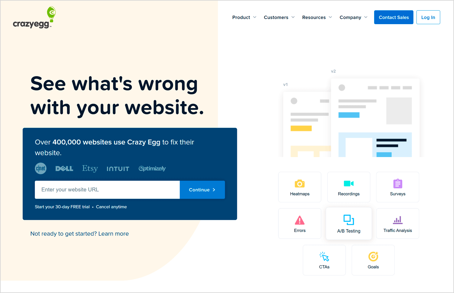 Crazy Egg heatmap and A/B testing tool for website optimization and user behavior analysis