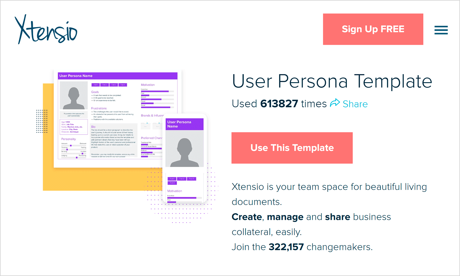 Xtensio user persona template for creating, managing, and sharing business documents