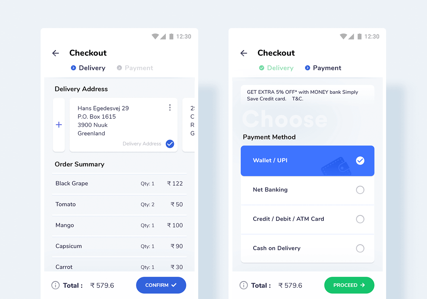 mobile form example of checkout process