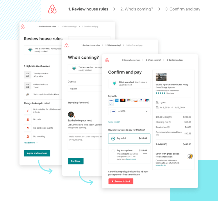 break up long web form designs into several pages - example airbnb