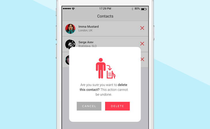 Confirmation pop-up on a mobile app design