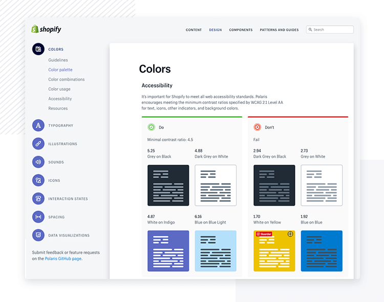 Shopify Polaris accessibility - Design System example - Justinmind