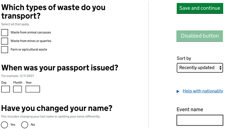 UK Government button component - Design System example - Justinmind