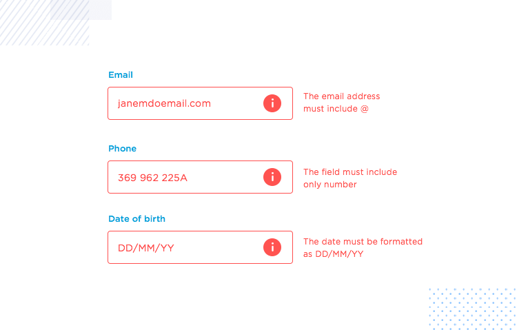 error messages examples in web form design