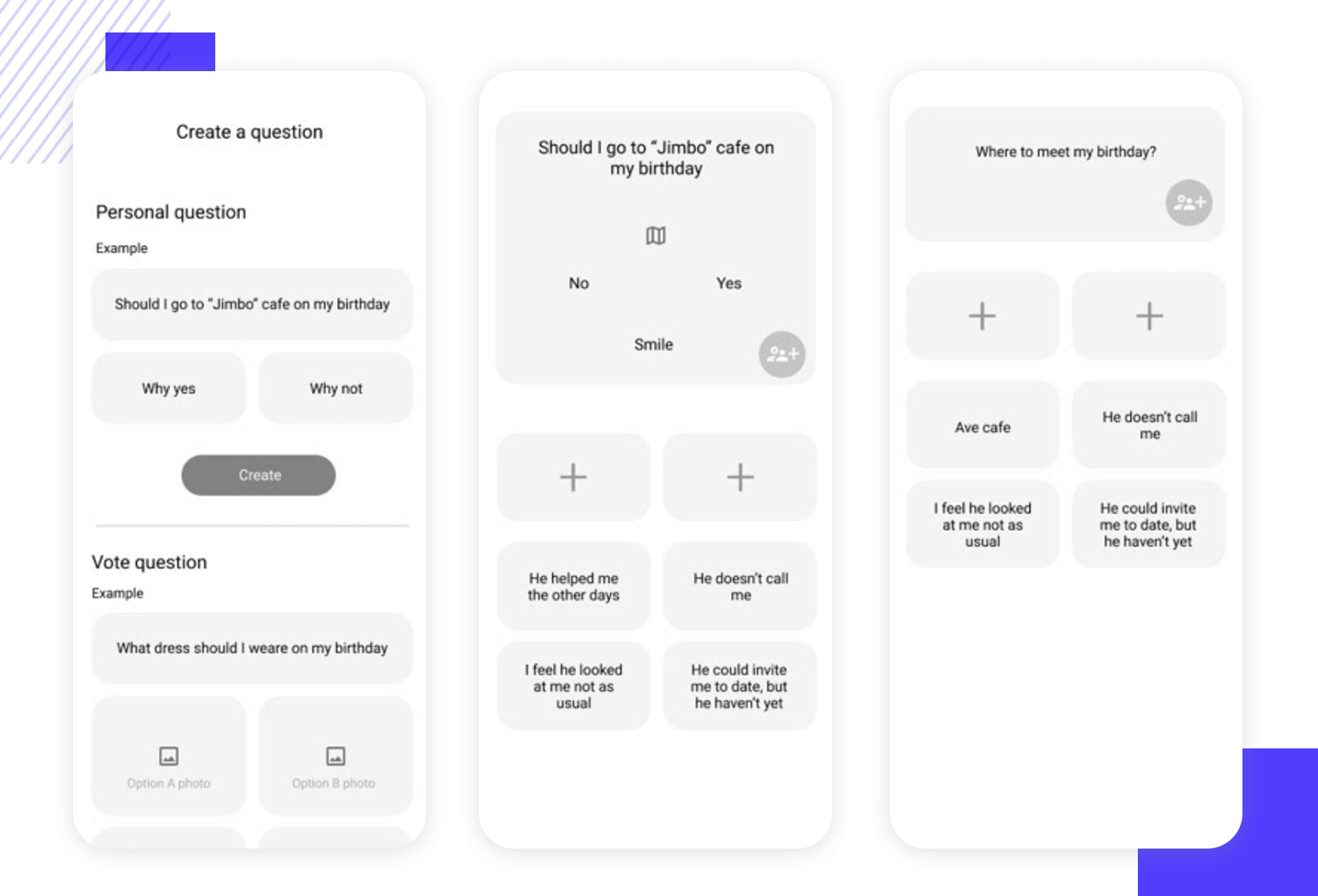 mobile app wireframe example for yes or no