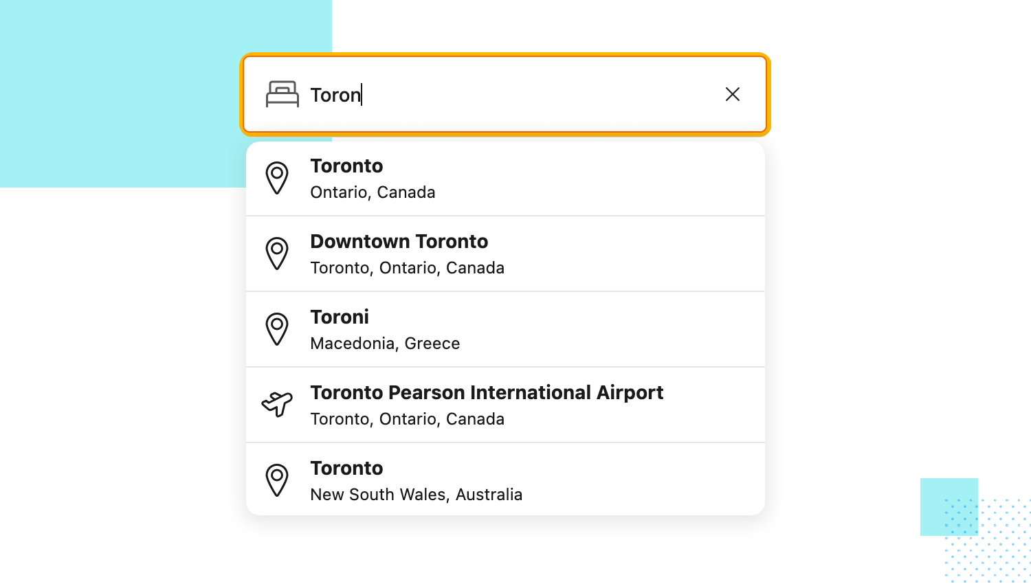 Autocomplete search dropdown with location suggestions